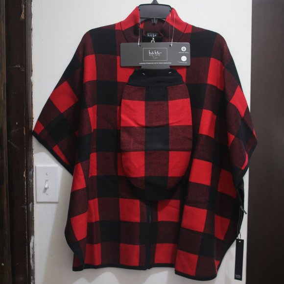 NWT RED PLAID PONCHO WITH DOG SWEATER. - Picture 3 of 9